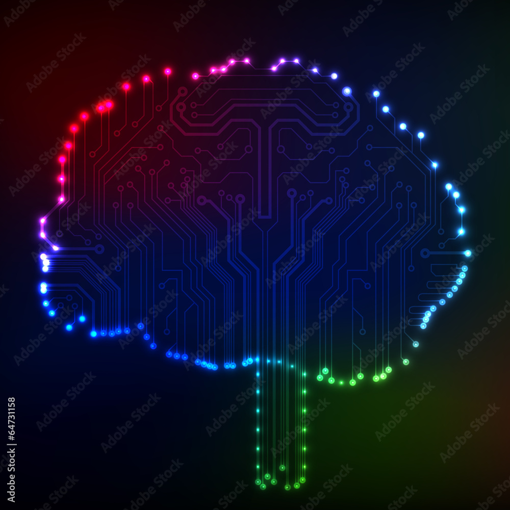 Poster Circuit board computer style brain vector technology background