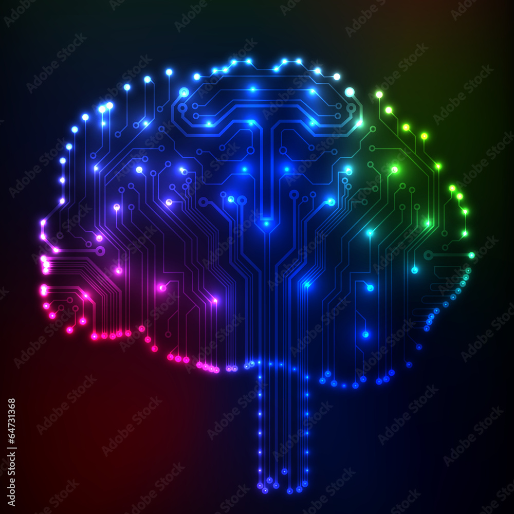 Poster Circuit board computer style brain vector technology background