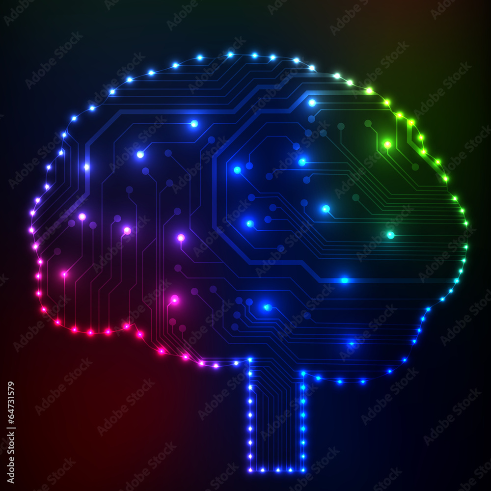 Poster Circuit board computer style brain vector technology background