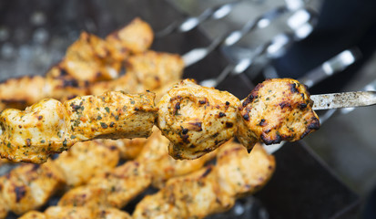 Meat fried on a skewer