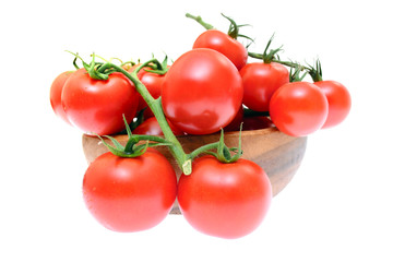 Branch of tomatoes isolated on white background