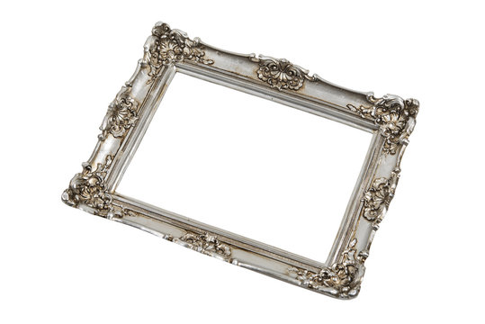 Silver frame in perspective over white with clipping path.