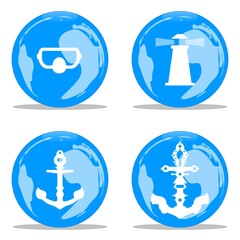 Mer dans 4 globe-terrestres