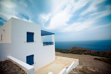 Obraz na płótnie Canvas Modern Greek House with view of the Sea - Syros, Greece
