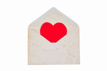 Old open letter envelope with heart