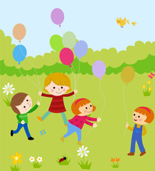 Obraz na płótnie Canvas Cartoon children and balloon