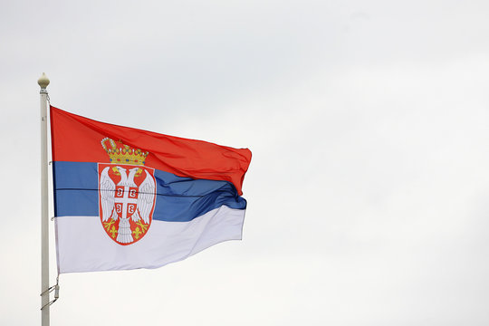 flag of Serbia in the wind, zastava srbije viori na vetru