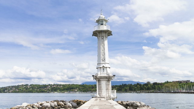 4k Lighthouse on Lac Leman in Geneva, Switzerland