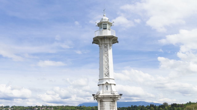 4k Lighthouse on Lac Leman in Geneva, Switzerland