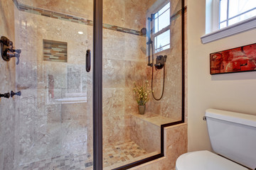 Bathroom with screened shower