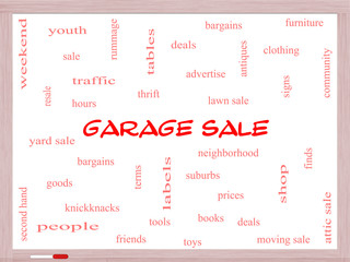 Garage Sale Word Cloud Concept on a Whiteboard