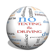 Texting and Driving 3D sphere Word Cloud Concept