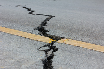 broken road by an earthquake in Chiang Rai, thailand - obrazy, fototapety, plakaty