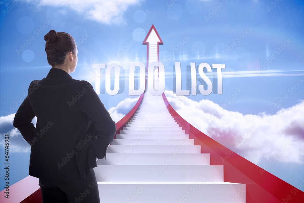 Poster To do list against red steps arrow pointing up against sky