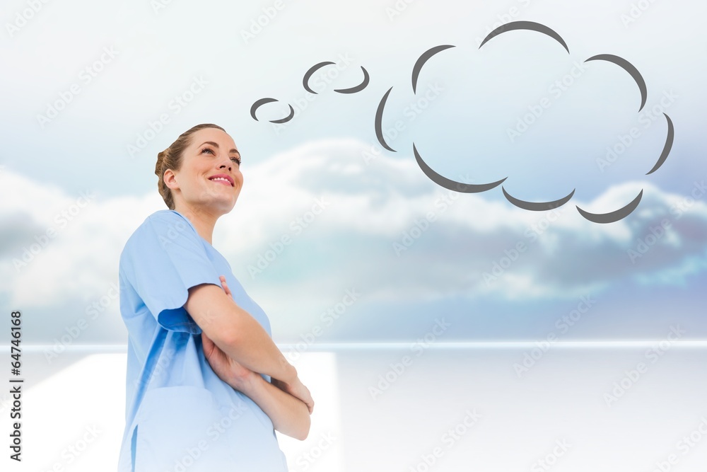Poster composite image of pretty surgeon with speech bubble