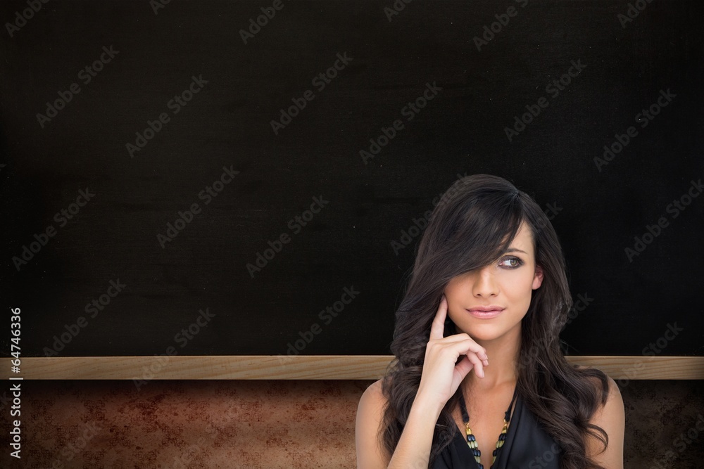 Poster Composite image of pensive elegant brown haired model posing wit