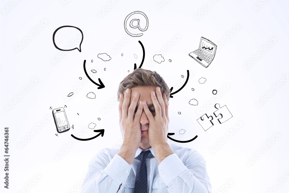 Poster composite image of businessman with a headache