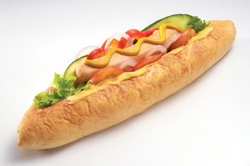 long bread with hot dog