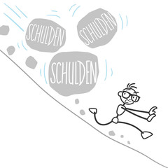 Strichmännchen, Lawine, Schulden, Felsbrocken