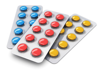 Set of color pills in blister packs