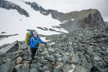 Hiker in Altai mountains