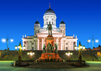 Senate Square at night in Helsinki, Finland