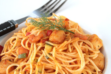 cappellini aux saint-jacques et crevettes
