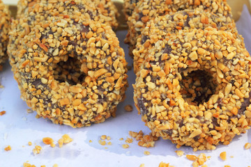 A lot of tasty chocolate donuts