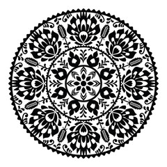 Polish traditional black folk pattern in circle - Wzory Lowickie