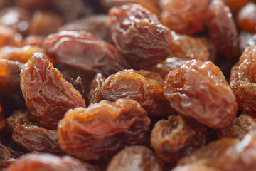 Detail of a pile of raisins shot with selective focus