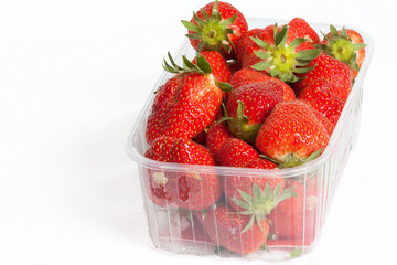 Fraises conditionnées dans une barquette en plastique 