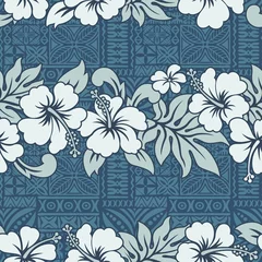 Fotobehang Hibiscus Traditioneel Hawaiiaans behang - vector naadloos patroon