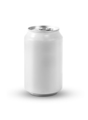 White soda can on white background