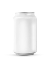 White soda can on white background