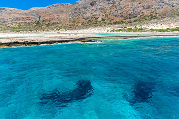 Balos beach. View from Gramvousa Island, Crete in Greece.