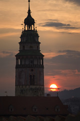 Tower silhouette at dawn, Cesky Krumlov, Czech Republic