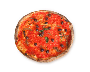 Pizza Marinara with anchovies and black olives