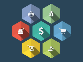 Flat design ecommerce icons with long shadow
