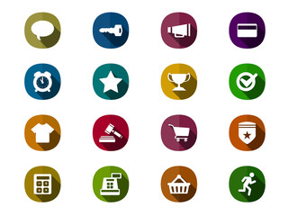 Retro mobile Icon Set for online shopping with long shadow