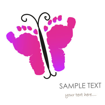 Baby footprints and butterfly vector