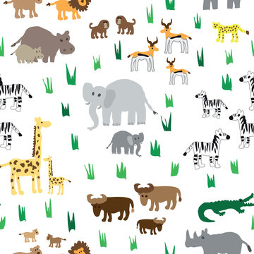 Seamless african zoo animals pattern