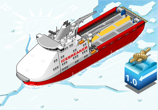 Isometric Icebreaker Ship Breaking the Ice
