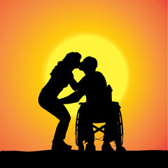 Vector silhouettes of people in a wheelchair.