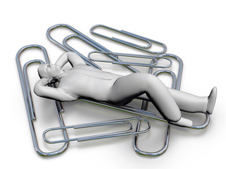 Small business person resting on clips - office environment - wh