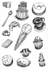 Peel and stick wall murals Dessert sketches of desserts hand drawn