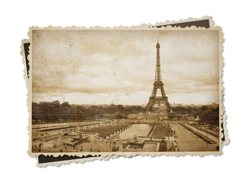 Eiffel tower in Paris vintage sepia toned postcard isolated on w