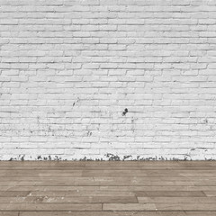Background interior: brick wall and wood floor