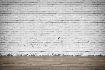 Background interior: brick wall and wood floor