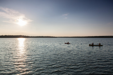 Silhouette of boats in a bay, Georgian Bay, Tobermory, Ontario,