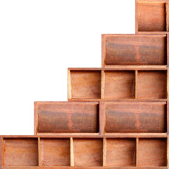 Empty brown wood cabinet shelf